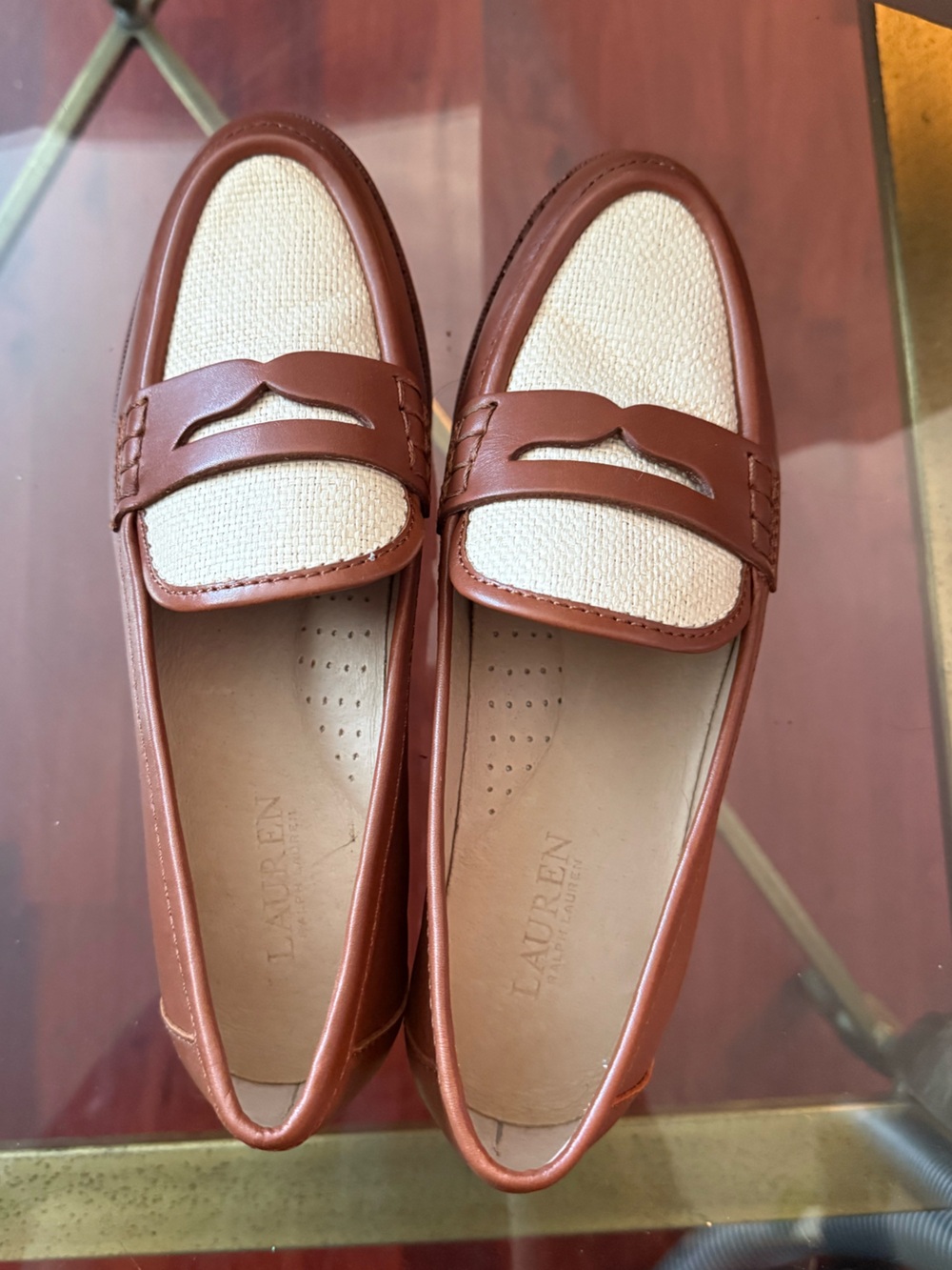 Polo by Ralph Lauren Tan Brown and Cream Penny Loafers